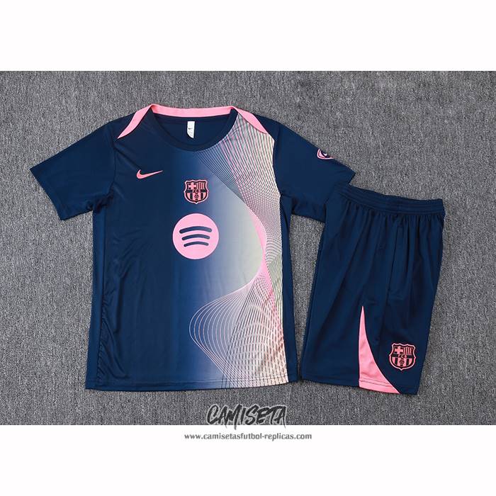 Chandal del Barcelona 2025-2026 Manga Corta Azul - Pantalon Corto Rosa